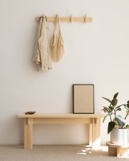 Large wall coat rack Figuera in solid wood 80 cm